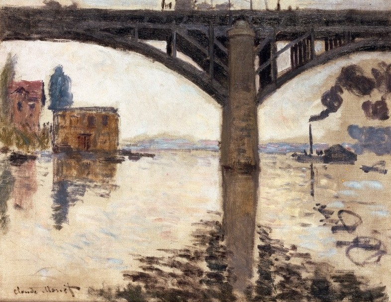 Claude Monet, Le Pont routier d’Argenteuil (Brücke,Kunst,Landschaft,Impressionismus,Fluss,Französische Kunst,Pfeiler)
