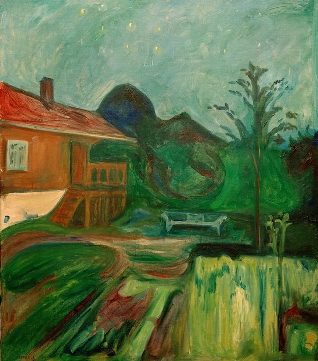 Edvard Munch, Sommernacht. Aasgaardstrand (Haus,Kunst,Landschaft,Sommer,Tageszeiten,Nacht,Expressionismus,Norwegische Kunst)