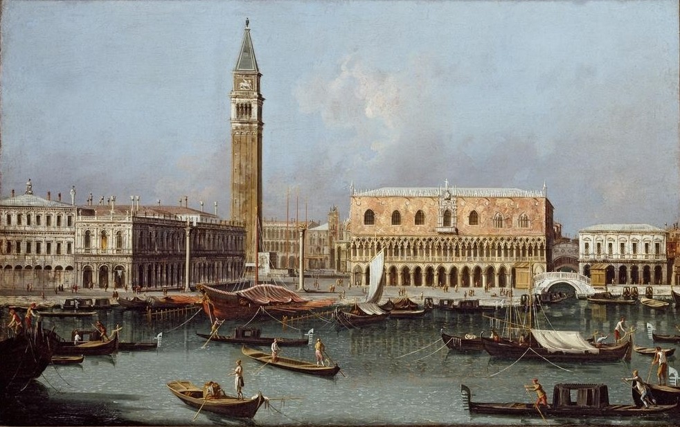 Giovanni Antonio Canaletto, Ansicht des Molo vom Bacino di S.Marco (Architektur, Städte, Venedig, Vedute, Architektur, LAgune, Piazetta, Campanile, Glockenturm, Dogenpalast, Gondeln, Boote, Barock, Klassiker, Wunschgröße, Wohnzimmer)