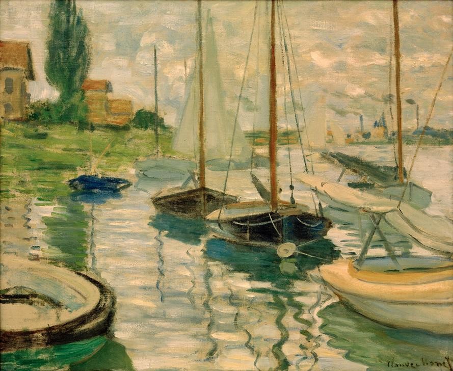 Claude Monet, Bateaux voiles sur la Seine (Landschaft,Segeln,Sport,Impressionismus,Segelboot,Fluss,Französische Kunst)