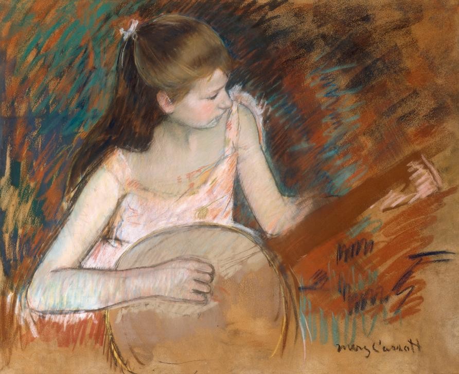 Mary Cassatt, Mädchen mit Banjo (Kunst,Musik,Saiteninstrument,Impressionismus,Instrument,Frauenkunst,Amerikanische Kunst,Banjo,Us-Amerikanische Kunst,Musikantin)