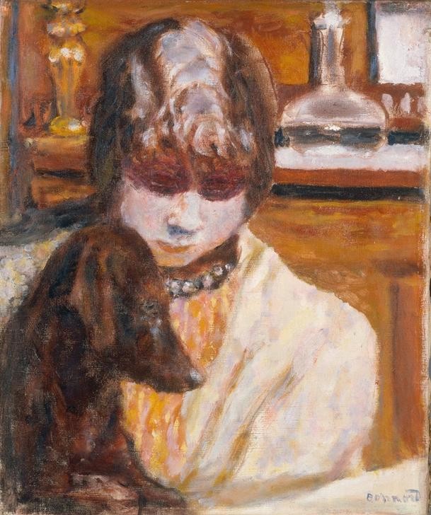 Pierre Bonnard, Femme au chien (Frau,Kunst,Mensch,Hund,Portrait,Tierliebe,Französische Kunst,Frau Und Tier,Tier,Nabis,Mensch Und Tier)