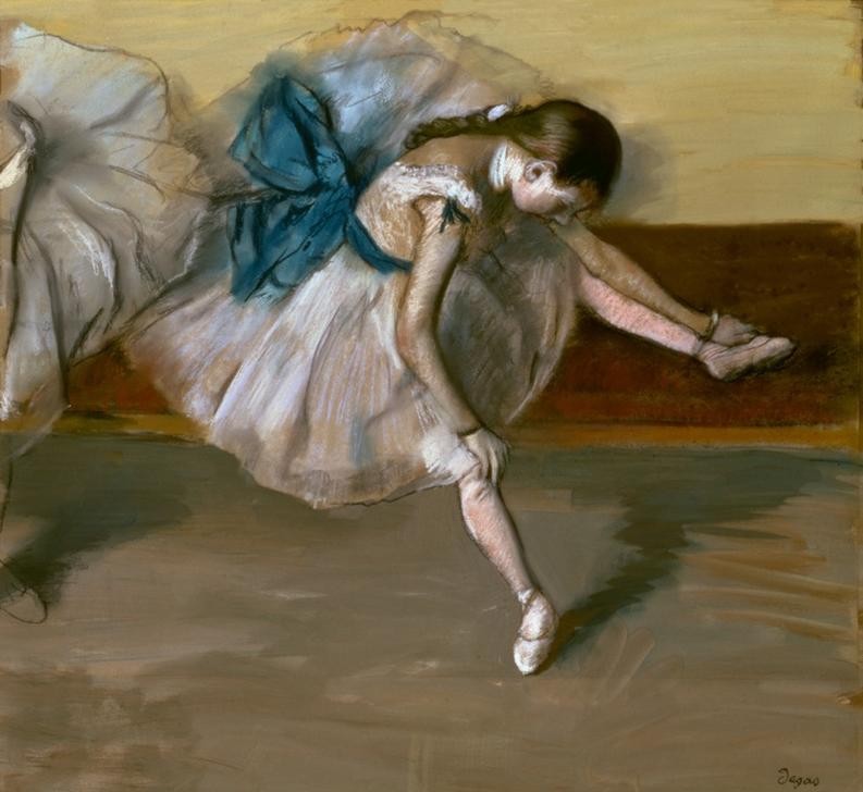 Edgar Degas, Danseuse au repos (Ballett,Frau,Gymnastik,Kunst,Pause,Tänzerin,Tanz,Impressionismus,Erschöpfung,Portrait,Ausruhen,Sitzen,Streckübung)