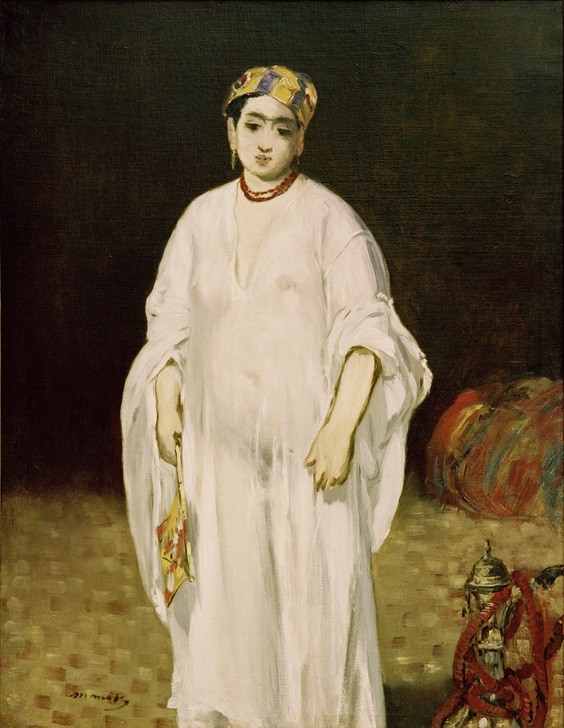 Edouard Manet, Jeune femme en costume oriental (La Sultane) (Fächer,Frau,Tracht,Völkerkunde,Orientalismus,Portrait,Französische Kunst,Wasserpfeife,Sultanin,Transparenz,Gewand)