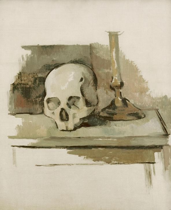 Paul Cézanne, Crâne (Kunst,Impressionismus,Stillleben,Schädel,Vanitas,Totenkopf,Französische Kunst,Memento Mori,Jahrhundertwende,Kerzenleuchter)