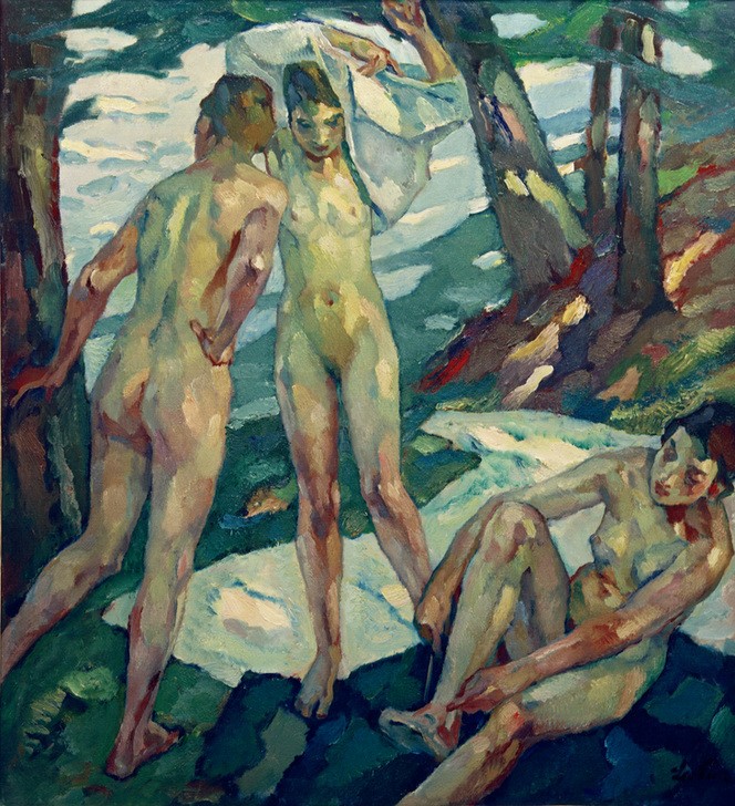 Leo Putz, Nach dem Bade  (Mensch und Gesellschaft,  Wunschgröße, Impressionismus, Klassische Moderne, Wohnzimmer,)