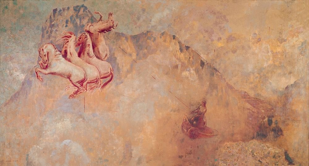 Odilon Redon, Sun-chariot (Krieg,Pferd (Tier),Wetter,Sonne,Symbolismus,Quadriga,Streitwagen,Tier,Sonnenschein)
