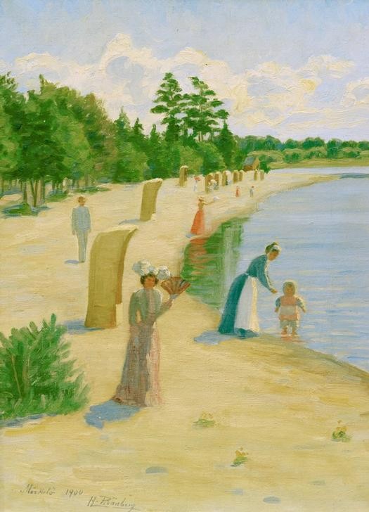 Hanna Rönnberg, Strand (Strand, Sommer,Strankörbe,  Freizeit, Spaß, Malerei, Impressionismus, Klassiker, Wohnzimmer, Wunschgröße)