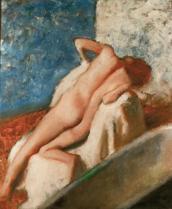 Edgar Degas, After the bath (Bad,Mädchen,Schwimmen,Sport,Wasser,Impressionismus,Akt,Portrait,Badezimmer,Leben,Kopf,Badewanne,Vier Elemente)