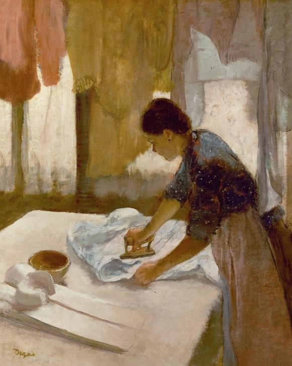 Edgar Degas, Servantgirl ironing a shirt (Wasser,Impressionismus,Realismus,Diener,Hemd,Leben,Bügeln,Kleidung (Allgemein),Vier Elemente)