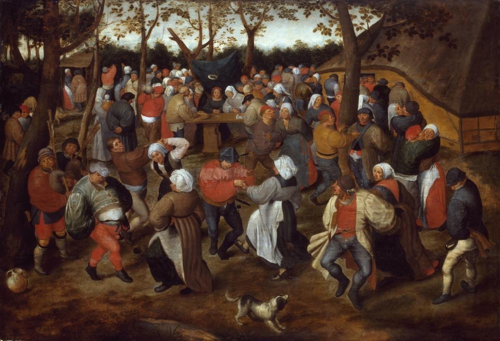 Pieter Brueghel der Jüngere, Der Hochzeitstanz im Freien (Dudelsack,Familienfeste,Hochzeit,Liebe Und Ehe,Mensch,Tafelsitten,Tanz,Volkskunde,Renaissance,Volkstanz,Niederländische Kunst,Im Freien (Allgemein),Ausgelassenheit,Dorfleben,Land Und Leute)