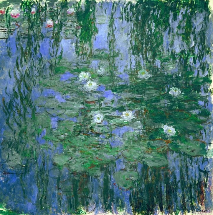 Claude Monet, Nympheas bleus (Wasser,Impressionismus,See,Blume,Wasserlilie,Vier Elemente)