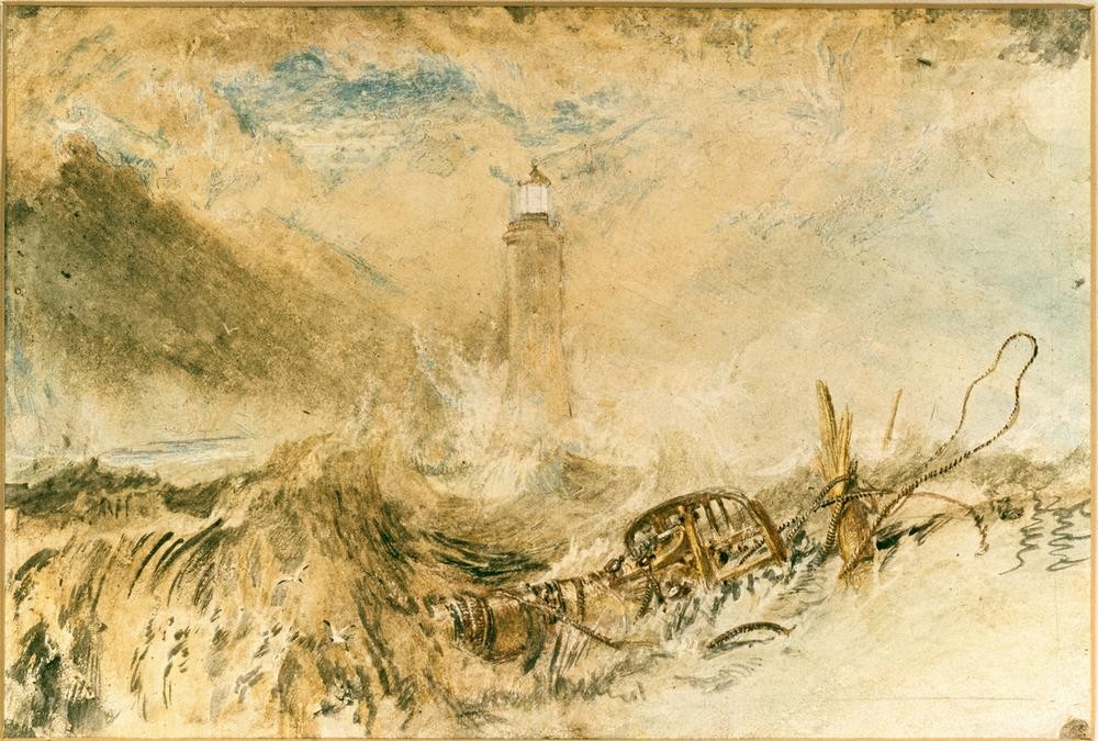 JOSEPH MALLORD WILLIAM TURNER, Eddystone Lighthouse off Plymouth (Küste,Kunst,Landschaft,Leuchtturm,Meer,Englische Kunst,Romantik,Schifffahrt)