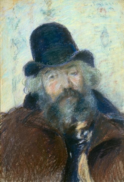 Camille Pissarro, Portrait du peintre Ludovic Piette (Herrenhut,Künstler,Kunst,Maler (Künstler),Mann,Impressionismus,Bart,Hut,Portrait,Französische Kunst,Vollbart,Alter Mann,Brustbild,Person)