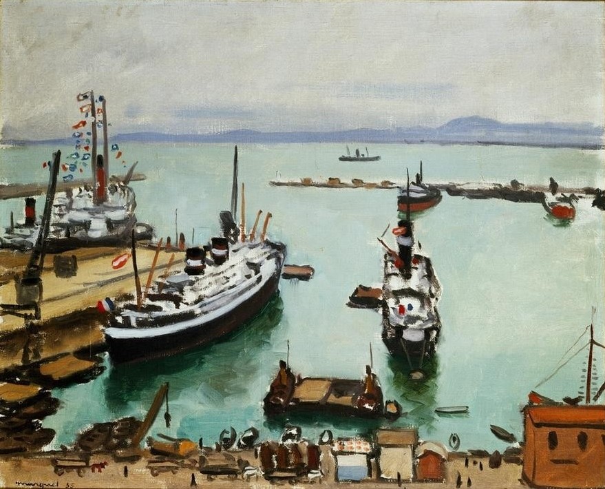 Albert Marquet, Le port d’Alger (Dampfer,Geographie,Hafen,Kunst,Marinemalerei,Französische Kunst,Vogelschau,Passagierdampfer,Topographie,Schifffahrt)