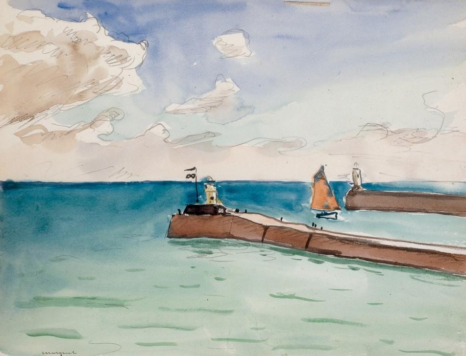 Albert Marquet, Les Sables d’Olonne, entrée du Port (Geographie,Hafen,Kunst,Landschaft,Mole,Meer,Vedute,Französische Kunst,Topographie)