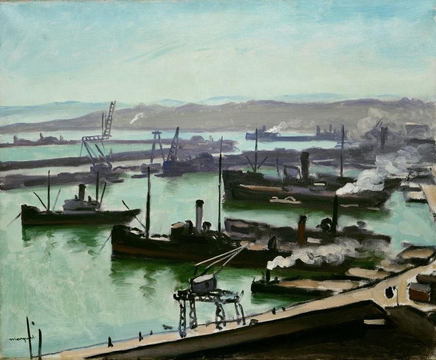 Albert Marquet, Le port d’Alger (Dampfer,Geographie,Hafen,Kunst,Marinemalerei,Französische Kunst,Vogelschau,Passagierdampfer,Topographie,Schifffahrt)