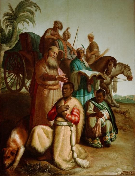 Rembrandt Harmenszoon van Rijn, Die Taufe des Kämmerers (Christentum,Kunst,Religion,Taufe,Völkerkunde,Barock,Orientalismus,Neues Testament,Bibel,Apostelgeschichte,Erwachsenentaufe,Niederländische Kunst,Taufe Des Kämmerers,Holländische Kunst,Christianisierung,Schwarzer)
