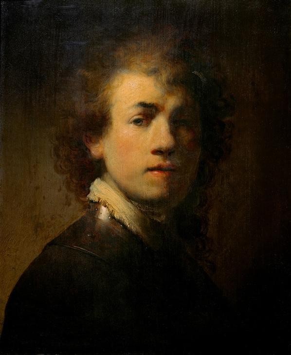 Rembrandt Harmenszoon van Rijn, Selbstbildnis mit Halsberge (Künstler,Kunst,Maler (Künstler),Mann,Barock,Selbstbildnis,Portrait,Helldunkel,Niederländische Kunst,Holländische Kunst,Brustbild,Person,Junger Mann)