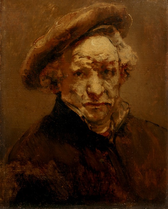 Rembrandt Harmenszoon van Rijn, Selbstbildnis mit Barett (Künstler,Kunst,Maler (Künstler),Mann,Barock,Selbstbildnis,Portrait,Niederländische Kunst,Barett,Holländische Kunst,Brustbild,Person)