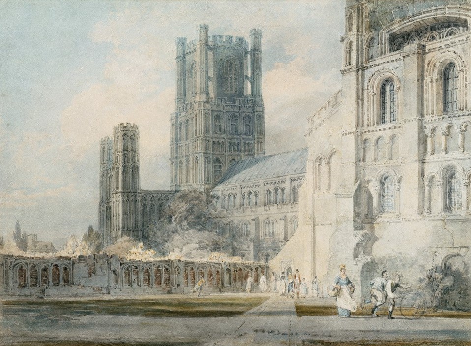 JOSEPH MALLORD WILLIAM TURNER, Ely Cathedral from the South-East (Geographie,Kirche,Kunst,Vedute,Architekturdarstellung,Englische Kunst,Aussenansicht,Topographie,Vierungsturm,Kathedrale)