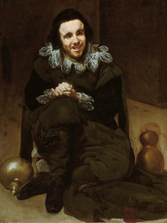 Diego Rodriguez de Silva y Velasquez, Der Hofnarr Juan Calabazas (Calabacillas) (Fahrendes Volk,Gesellschaft,Herrenmode,Kunst,Mode,Narr,Barock,Lachen,Höfische Gesellschaft,Portrait,Behinderte,Clown,Spanische Kunst,Hofnarr,Behinderter,Geistige Behinderung,Behinderung)
