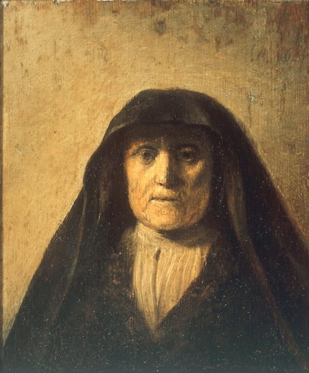 Rembrandt Harmenszoon van Rijn, Studienkopf einer alten Frau, genannt Rembrandts Mutter (Frau,Kunst,Mensch,Barock,Portrait,Mutter Von Berühmten,Mutter,Greisin,Rembrandtschule,Niederländische Kunst,Alte Frau,Brustbild,Kopftuch)