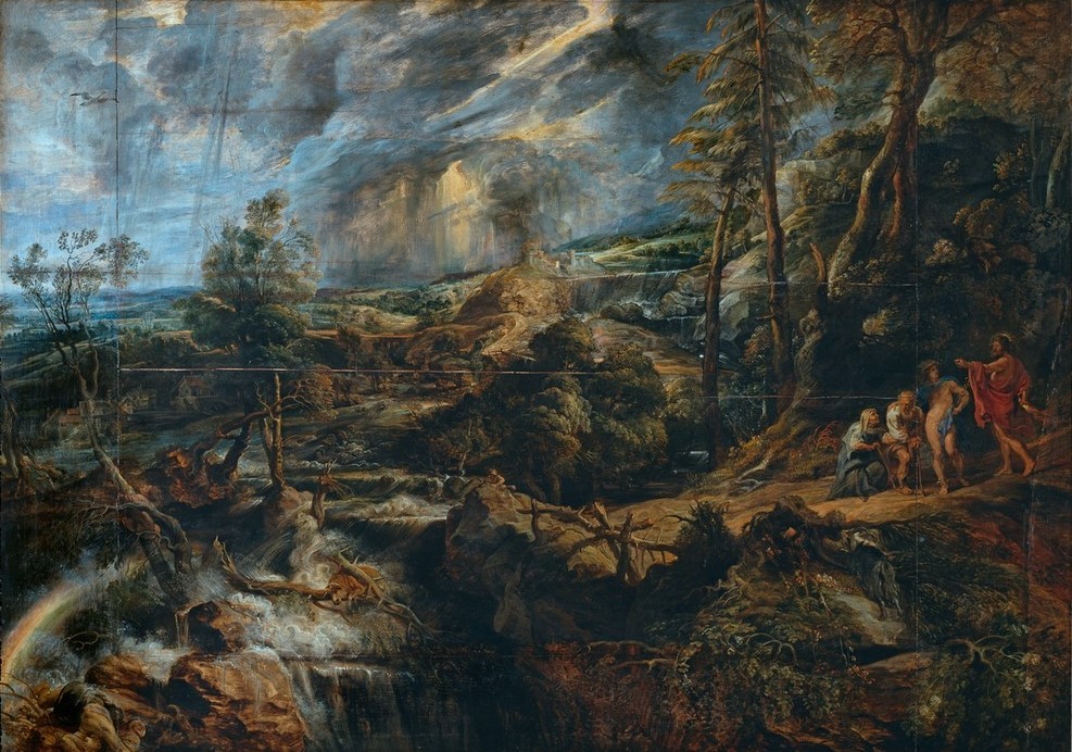 Peter Paul Rubens, Landschaft im Gewittersturm (Flämische Kunst,Gewitter,Kunst,Landschaft,Meteorologie,Mythologie,Barock,Regenbogen,Fluss,Niederländische Kunst,Baum (Windbruch),Griechisch-Römische Mythologie,Sturm)