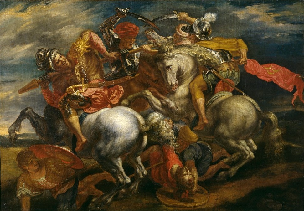 Peter Paul Rubens, Schlacht von Anghiari (Flämische Kunst,Geschichte,Krieg,Kunst,Barock,Schlacht,Kopie,Niederländische Kunst,Standarte,Kampf,Reiterschlacht,Bildzitat,Reiterkampf (Kampf),Fahne)