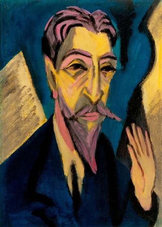 Ernst Ludwig Kirchner, Kopf Gräf (Archäologe,Deutsche Kunst,Kunsthistoriker,Kunst,Mann,Bart,Hand,Portrait,Expressionismus,Die Brücke,Spitzbart,Person)