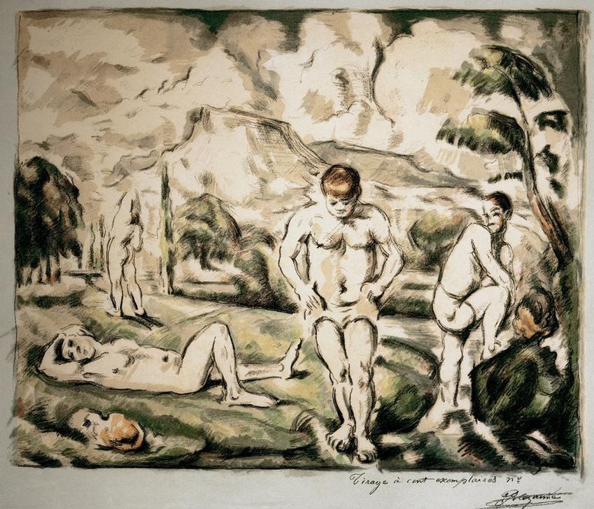 Paul Cézanne, Vier Badende (Körperpflege,Bad Im Freien,Bad,Freikörperkultur,Gruppenbild,Mann,Impressionismus,Akt,Französische Kunst)