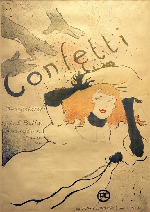 Henri de Toulouse-Lautrec, Confetti (Feste,Frau,Handel,Jugendstil,Papierherstellung,Werbung,Plakat,Hand,Französische Kunst,Gebrauchsgrafik,Papier,Frau In Der Werbung,Konfetti,Papierfabrik)