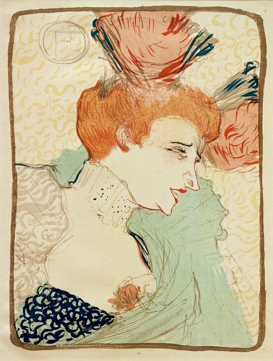 Henri de Toulouse-Lautrec, Mademoiselle Marcelle Lender, en buste (Frau,Jugendstil,Mensch,Schauspielerin,Schauspieler,Theater,Dekollete,Portrait,Französische Kunst,Rote Haare,Belle Epoque,Profil,Brustbild)