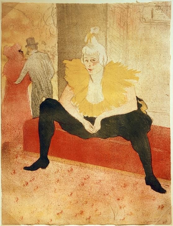 Henri de Toulouse-Lautrec, La Clownesse, assise (Fahrendes Volk,Frau Und Beruf,Frau,Gesellschaft,Jugendstil,Kabarett Und Variete,Kabarett,Narr,Variete (Entertainment),Kostüm (Verkleidung),Portrait,Clown,Französische Kunst,Belle Epoque,Fin De Siecle,Sitzen,Clownesse)