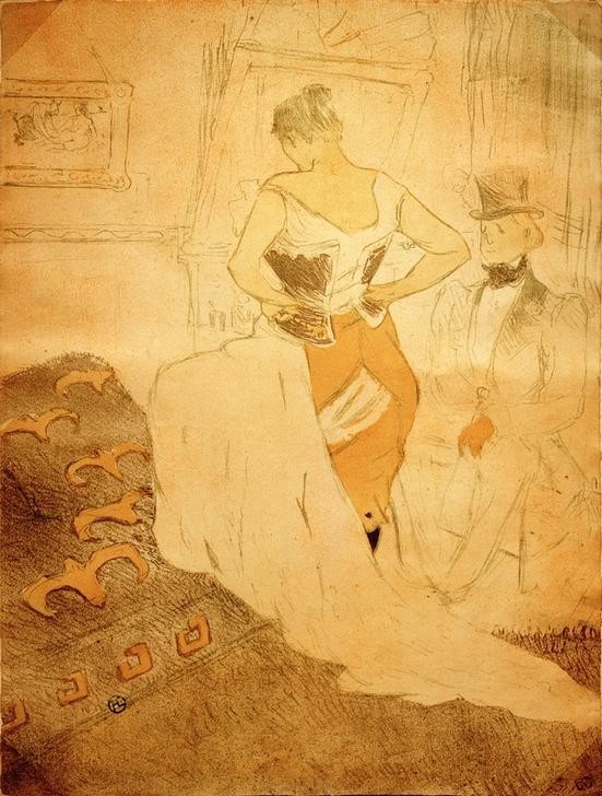 Henri de Toulouse-Lautrec, Femme en corset, Conquête de Passage (Erotik,Jugendstil,Nachtleben,Prostitution,Unterwäsche (Damen),Prostituierte,Interieur,Französische Kunst,Sexualität,Entkleiden,Korsett,Fin De Siecle,Zuschauen,Bordell,Freier,Halbwelt)