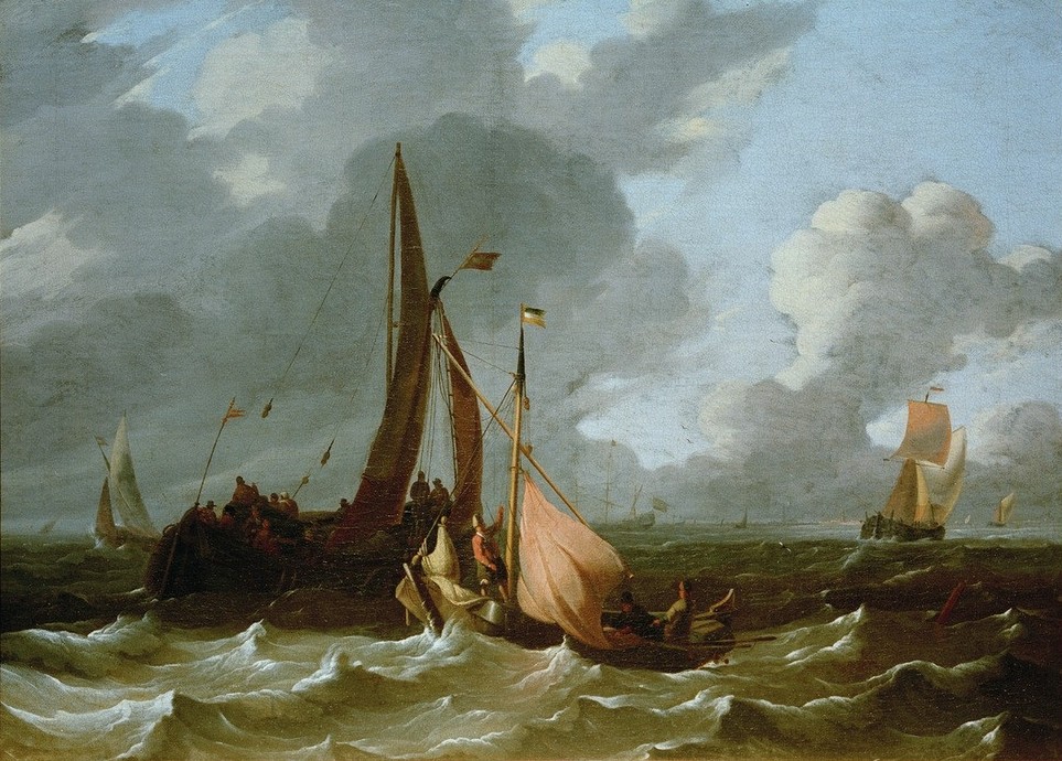Wigerus Vitringa, Bewegte See (Himmel (Natur),Kunst,Landschaft,Meteorologie,Schiffstypen,Segelschiff,Wetter,Wolke,Meer,Segelboot,Barock,Marinemalerei,Wind,Niederländische Kunst,Holländische Kunst,Welle,Sturm,Schifffahrt)
