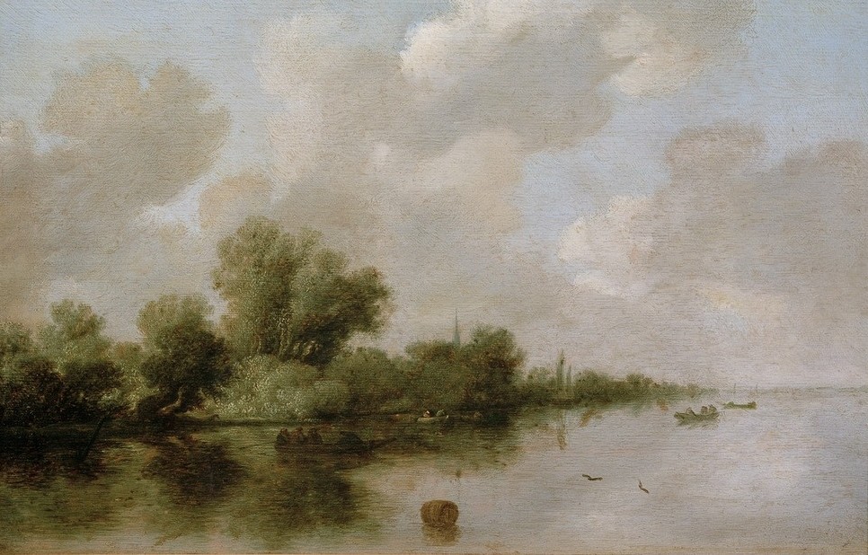 Salomon van Ruysdael, Flußufer (Boot,Fischer,Himmel (Natur),Kunst,Landschaft,Ruderboot,Wolke,Barock,Fluss,Niederländische Kunst,Ufer)