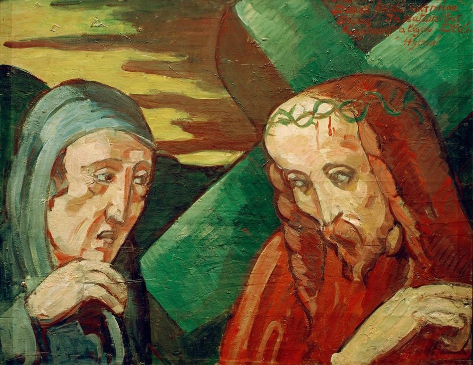 Emile Bernard, Kreuztragung (Christus, Kreuz, Leid, Religion, Neues Testament  Malerei, Cloisonismus, Klassische Moderne,  Wohnzimmer, Wunschgröße, bunt)