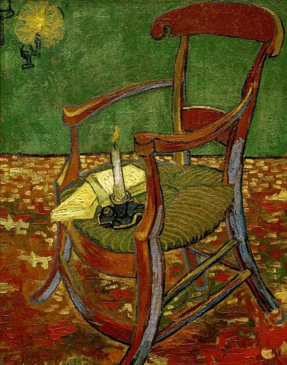 Vincent van Gogh, Gauguins Stuhl (Buch,Licht Und Beleuchtung,Maler (Künstler),Möbel,Wohnung,Impressionismus,Kerze (Licht),Interieur,Künstlerhaus (Wohnhaus),Niederländische Kunst,Stuhl,Person,Kerzenhalter)