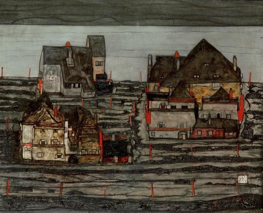 Egon Schiele, Vorstadt I (Architektur,Haus,Jugendstil,Kunst,Wohnhaus (Allgemein),Expressionismus,Architekturdarstellung,Österreichische Kunst,Vorort)