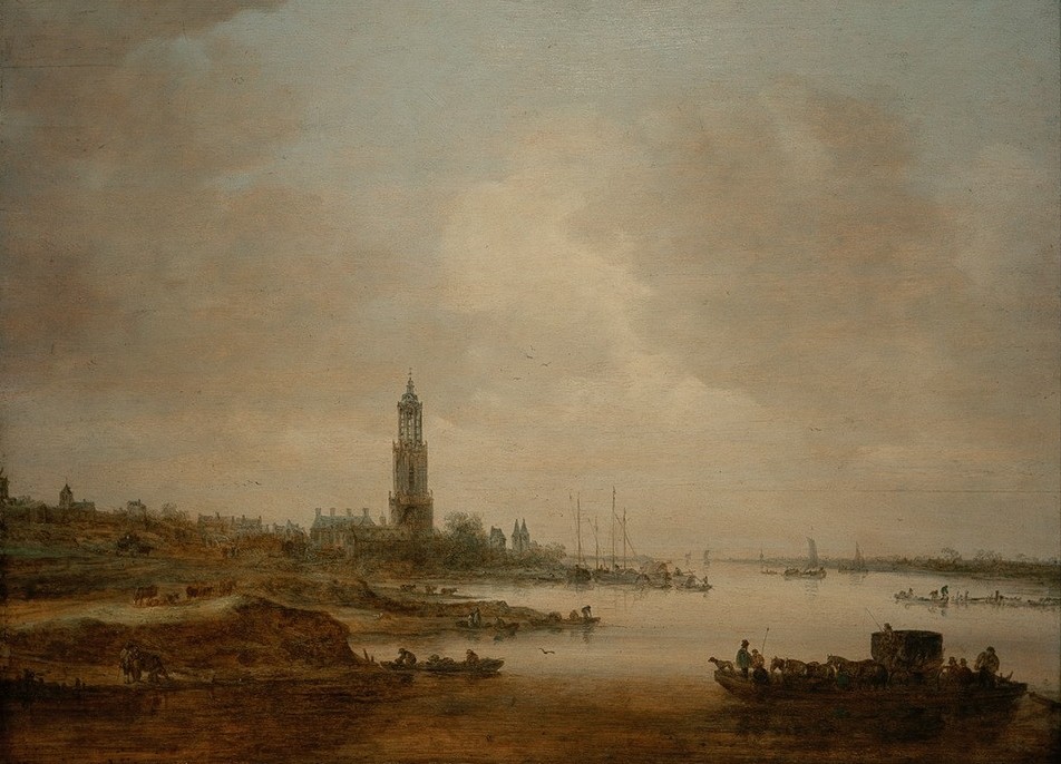 Jan van Goyen, Ansicht von Rhenen (Geographie,Kunst,Landschaft,Barock,Fluss,Stadtansicht,Niederländische Kunst,Topographie)