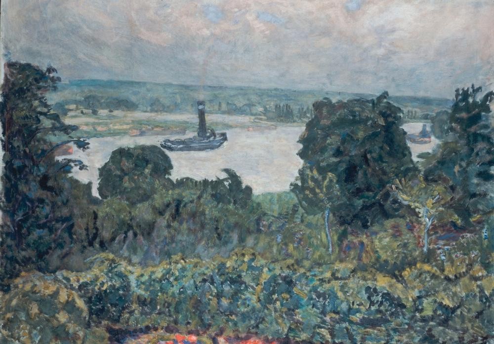 Pierre Bonnard, Remorqueur sur la Seine (Kunst,Landschaft,Fluss,Französische Kunst,Binnenschiffahrt,Schlepper,Nabis,Flusschiffahrt,Schleppkahn,Schifffahrt)