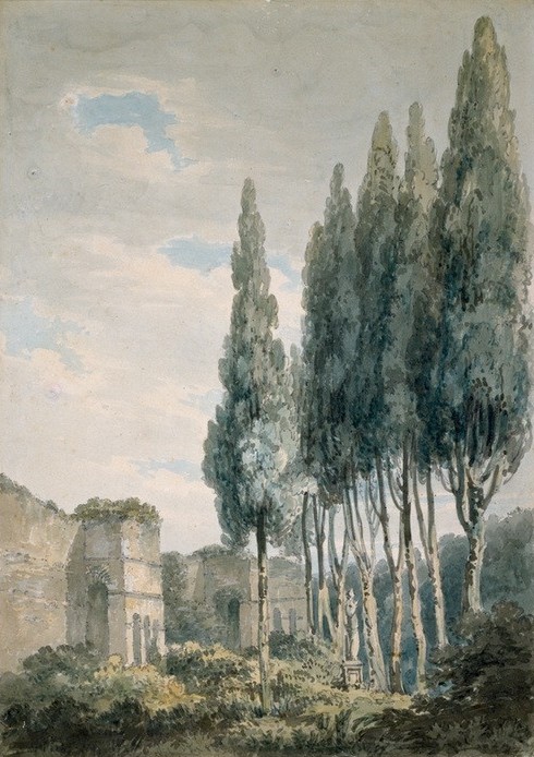 JOSEPH MALLORD WILLIAM TURNER, In the Ludovisi Gardens, Rome (Garten Und Park,Kunst,Landschaft,Stadtmauer,Vedute,Kopie,Englische Kunst,Zypresse)