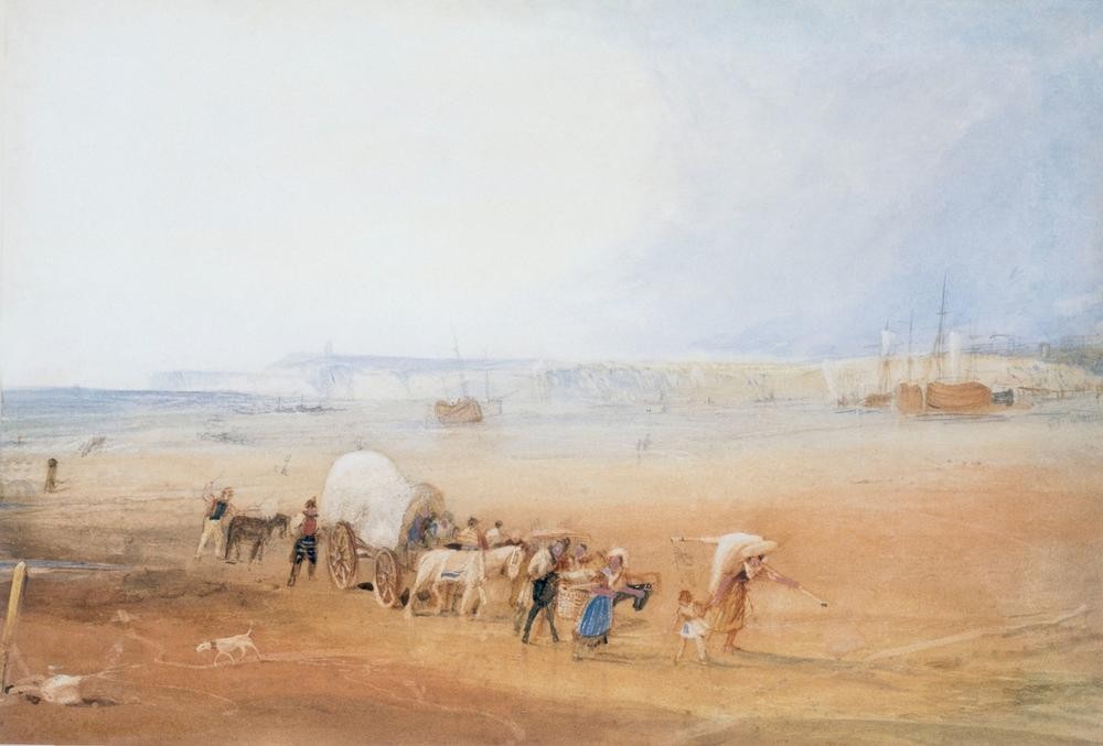 JOSEPH MALLORD WILLIAM TURNER, Beach Scene on the South Coast (Küste,Kunst,Landschaft,Pferdewagen,Strand,Transport,Meer,Englische Kunst,Ebbe,Romantik,Fuhrwerk)