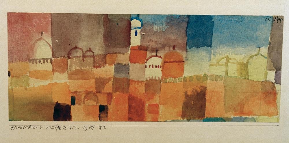 Paul Klee, Ansicht von Kairuan (Deutsche Kunst,Geographie,Kunst,Expressionismus,Der Blaue Reiter,Vedute,Kuppel,Stadtansicht,Architekturdarstellung,Schweizerische Kunst,Abstraktion,Topographie,Die Tunisreise)