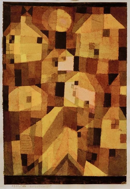 Paul Klee, Herbstlicher Ort (Bauhaus,Deutsche Kunst,Haus,Herbst,Jahreszeiten,Kunst,Wohnhaus (Allgemein),Architekturdarstellung,Schweizerische Kunst)