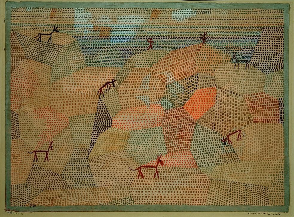 Paul Klee, Landschaft mit Eseln (Bauhaus,Deutsche Kunst,Kunst,Landschaft,Esel,Schweizerische Kunst,Tier,Abstraktion)