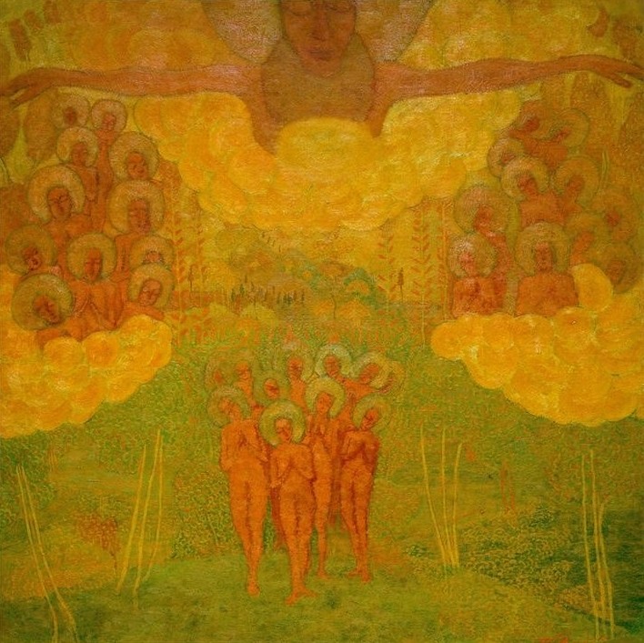 Kasimir Malewitsch, Der Triumph des Himmels (Entwurf für ein Fresko) (Christentum,Heilige,Jugendstil,Kunst,Religion,Symbolismus,Selige,Russische Kunst,Entwurf,Himmelreich,Jenseitsvorstellungen,Ukrainische Kunst,Monochromie)