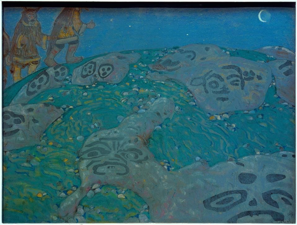 Nikolai Konstantinowitsch Roerich, Erdzauber (Kult,Kunst,Landschaft,Magie,Esoterik,Aberglaube,Religion,Völkerkunde,Naturreligion,Tageszeiten,Nacht,Naturvölker,Magie,Russische Kunst,Medizinmann,Schamanen,Kultstätte,Zauberer,Symbolik)