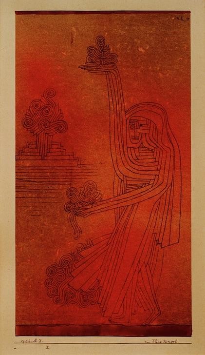 Paul Klee, Im Flora Tempel (Bauhaus,Deutsche Kunst,Frau,Kult,Kunst,Mythologie,Religion,Frühling,Schweizerische Kunst,Priesterin,Abstraktion,Ganzfigurig,Blumenstreuen,Griechisch-Römische Mythologie)